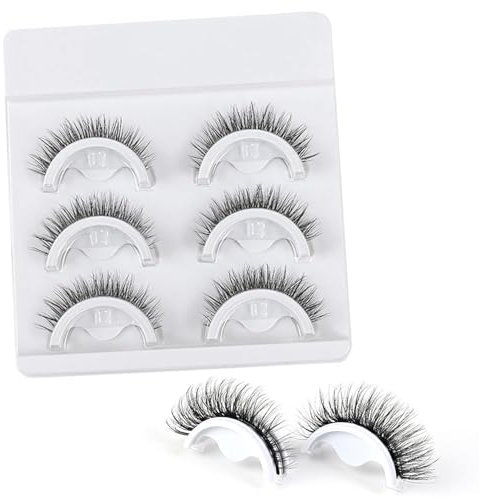 Self-Adhesive Eyelashes - Natural Look Reusable False Lashes, No Glue Needed - Waterproof, Lightweight, Easy to Apply & Remove - 3 Pairs for Daily Makeup, Long-Lasting Wear