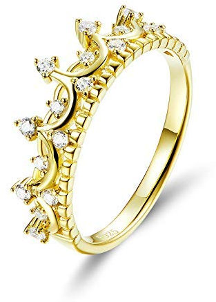 Authentische 925 Sterling Silber Prinzessin Krone Gold Farbe Krone Ringe für Frauen Ehering Schmuck