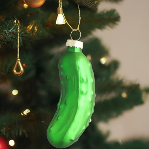 Christmas Pickle Glass Ornament - Funny Pickled Cucumber Tree Hanging Pendant - Novelty Holiday Decoration
