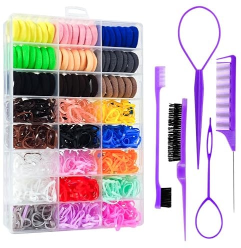 Hair Accessories Organizer for Girls & Toddlers - Colorful Small Rubber Bands for Hair,Topsy Tail Hair Tools Elastic Hair Ties Set