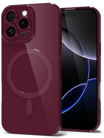 Svanove for iPhone 16 Pro Max Phone Case Silicone Magnetic, Compatible with Magsafe Case Cute for Women, Girly Glossy Jelly Thin Slim Hard Plastic Mag Safe & Camera Cover Protection, Burgundy Maroon