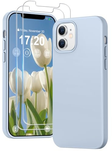 PuyaTeya 3 in 1 Hülle für iPhone 11, mit 2 Stück 9H Panzerglas Premium Liquid Silikon Hülle, mit 4-Layer stoßfeste abriebfestes, Soft Mikrofaserfutter Kratzfes Schutzhülle für iPhone 11(Azurblau)