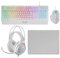 Mars Gaming MCP124PRO, Combo Gaming 4en1, Clavier RGB H-Mech avec Repose-Poignets, Souris RGB 3200DPI et Switches HUANO, Casque FRGB, Tapis Nanotextile 36x26cm, Multiplateforme, Français, Blanc