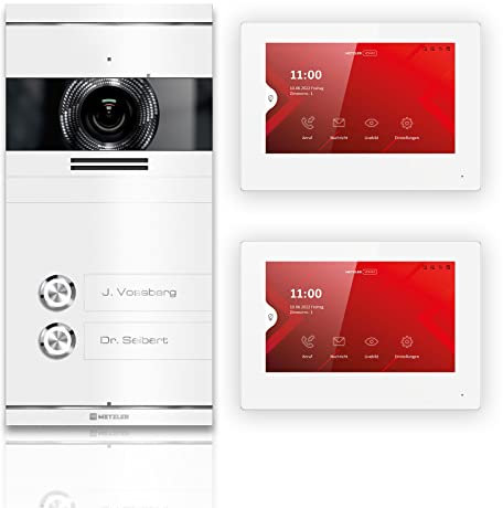 Metzler VDM10 2.0 - Citofono video completo con incisione laser, attacco LAN/POE, con fotocamera HD e schermo per 2 casa di famiglia, in acciaio inox V2A, colore: Bianco