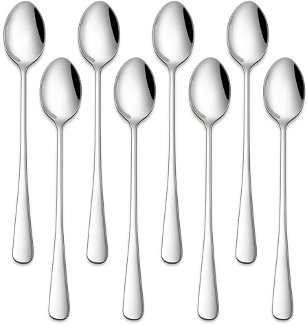 DEHOV 7.5 Inches Stainless Steel Latte Spoons,Set of 8 Long Stirring Spoons for Coffee,Cocktail,Ice Cream,Long Handle Iced Teaspoons for Bar