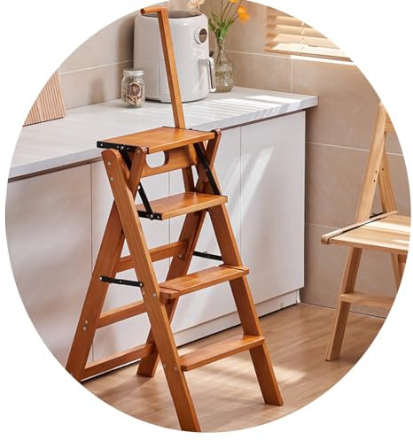 BDAYEK Folding stool Library Ladder Chair Folding Ladder Chair Wooden 4 Tier Folding Step 2 In 1 Portable For Indoor Outdoor Display Stand
