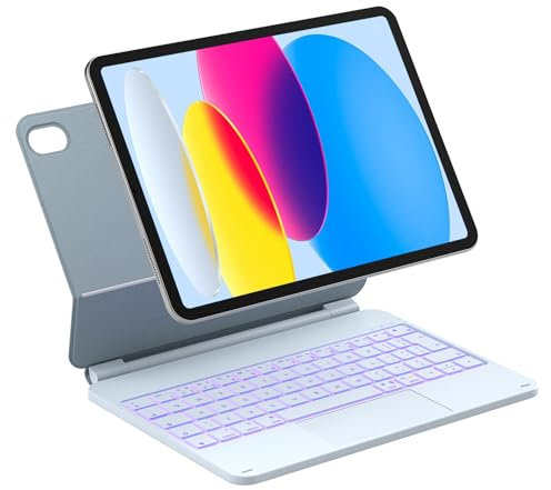 Inateck Portable Magnetic Tablet Keyboard Case for iPad 10th Generation 10.9 inch/11th Generation 2025 A16 11 inch, Floating Stand, 7-Colour Backlight, with Trackpad, KB09119-10, Blue