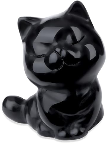 XIANNVXI 50mm Katze Obsidian Katzen Deko Schwarze Katzen Geschenk Katzenliebhaber Glücksbringer Glückskatze Katze Klein Kawaii Cute Sitzende Katze mit Geschlossenen Augen Sammlerfiguren Halloween Deko
