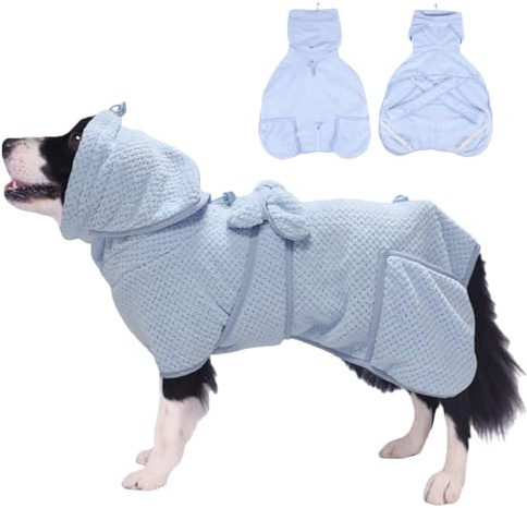 Super saugfähiger Hunde-Bademantel Ananas weich schnell trocknend Hundehandtuch-Robe verstellbarer Trockenmantel für nach dem Baden mit Kapuze (Ananas Blau, Groß)
