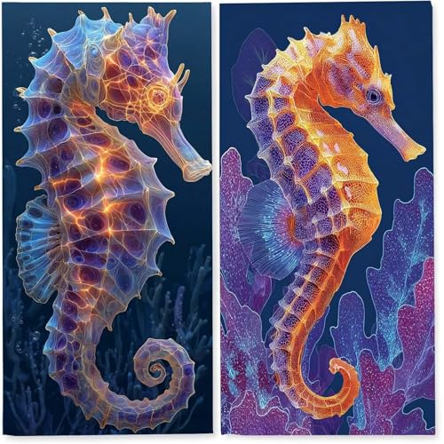 Strandtuch XXL 2 Set Microfaser Handtucher Mikrofaser Badetuch Beach Towels 90x200 cm Schnelltrocknend Dünn Strandtücher Leicht Badehandtuch Stranddecke Sandfrei Microfasertuch (Seepferd Blau) z-8476