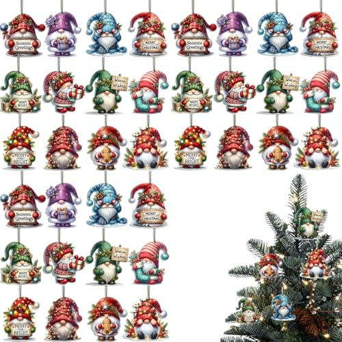 Teegxddy 36 Piezas Enano pequeño Colgantes de Navidad Decoraciones para Árbol de Navidad Adornos para Árbol de Papá Noel Mini Enano Decoración