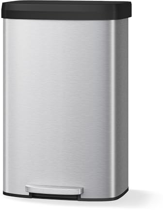 GarveeHome 80L Edelstahl Mülleimer mit Deckel, großer Tretmülleimer, Mülleimer Küche, rostfrei, mit Beutelring, Soft-Close Kunststoffdeckel, Griff hinten, Edelstahlfarbe
