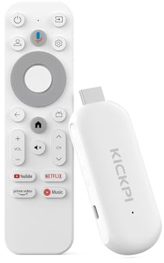 Android TV Stick 12.0, KICKPI KP2 Smart TV Stick 2GB RAM 8GB ROM Goo gle Assistant Dolby Audio, GTV TV Stick 4K Support HDR 4K Chromecast Streaming Device with Amlogic S905Y4 (White)