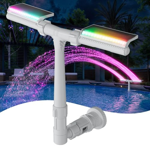 POOLHACKER Fontaine de piscine solaire avec éclairage LED 10 couleurs, design nouvellement affiné, capteur crépusculaire automatique et minuterie, télécommande, jet réglable à double tête pour