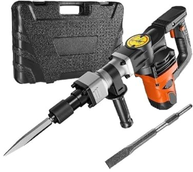 1400W Demolition Jack Hammer Electric Jackhammer Heavy Duty 2900 BPM Concrete Breaker 2pcs Chisels Bits Chipping Max Drilling Capacity
