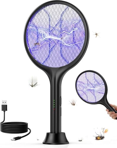 VIWAVE Elektrische Fliegenklatsche Extra Stark 4000V, 2-in-1 Elektrische Mückenklatsche mit UV-Licht & Standfuß, 1800mAh Akku Wiederaufladbar USB-C, 3-lagiges Sicherheitsnetz, Schwarz