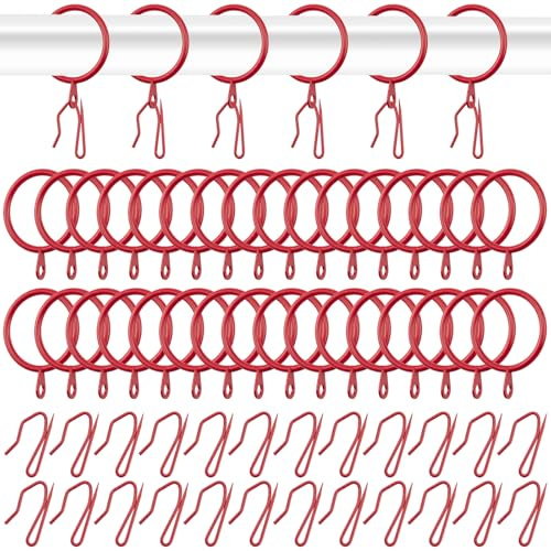 Waltool 80Pcs Red Stainless Steel Curtain Pin-on Hooks Pins and Drapery Hanging Rings with Eyelets for Window Door Shower Bathroom Rings-30 mm-1.18 Internal Diameter