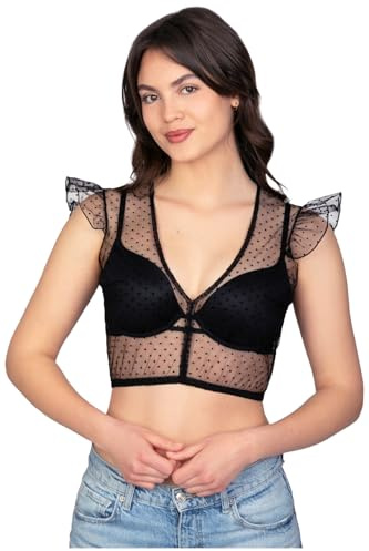 Edelnice Trachtenmode transparente Dirndlbluse Sophie mit Flügelärmeln in schwarz oder weiß