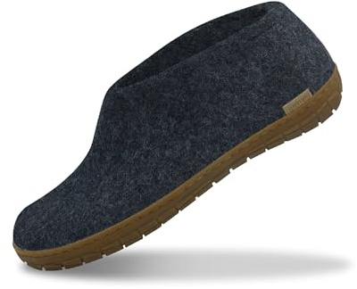 GLERUPS Indoor Outdoor Slippers Men & Women with Rubber Sole (Denim Blue) | Unisex Wool Slipper Shoes | Comfy Slippers Women Men | Cosy Gents and Ladies Slippers