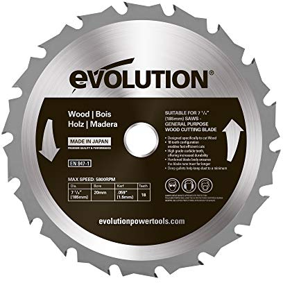 Evolution Power Tools Edelstahl Sägeblatt, RAGEBLADE185WOOD, Holz, 185 mm