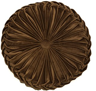 YSN Home Collection - Wunderschönes Kissen Zierkissen Samt Gefühl plissiert mit eleganter Knopfraffung Rund (braun, 1)