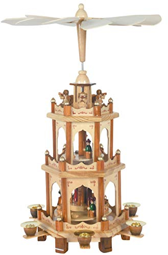 OBC Weihnachtspyramide / 3 Motive Natur/Pyramide Weihnachten / 3 Etagen/im Kunsthandwerks-Stil, handgefertigt/Deko zu Weihnachten