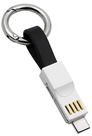 Keyring Charger 3 in 1 Lightning Micro USB C Short Charging Cable Multi Fast Charger Portable Travel Magnetic Keychain for iPhone, iOS, Android & All Smartphones
