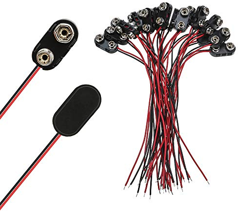 SENZEAL Lot de 20 Connecteurs de Batterie Clip 9v Connecteurs à Clip de Batterie 9V I-Type Connecteur à Pince de Batterie avec Câbles de 15cm