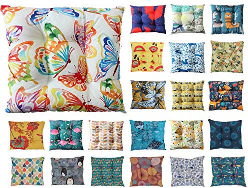 Tropik Home Colourful Seat Pads, Garden Kitchen Chair Cushion Tie On Many Colours (Rainbow Butterflies)