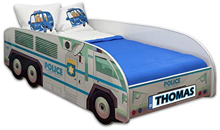 ACMA Kinderbett Autobett Lattenrost LKW Truck Schlafzimmer Kindermöbel Spielbett 140 x 70 cm 160 x 80 cm (160x80 cm mit Matratze, 01 + Name)