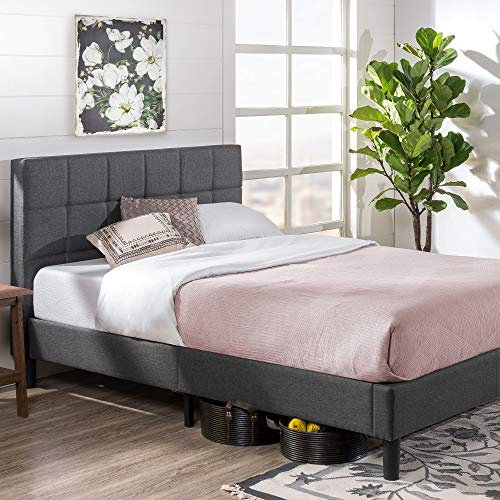 Zinus Lottie Letto 140x190 cm - Struttura letto 35 cm di altezza - Struttura letto imbottita con supporto a doghe in legno - Grigio