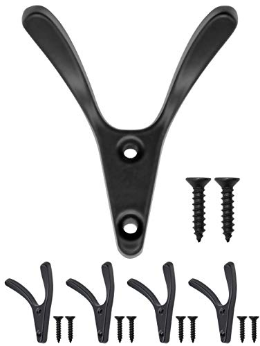 Fuxxer® Massive Garderoben-Haken, Handtuch-Haken, Doppel-Haken, V-Design, 4er Set, schwarz