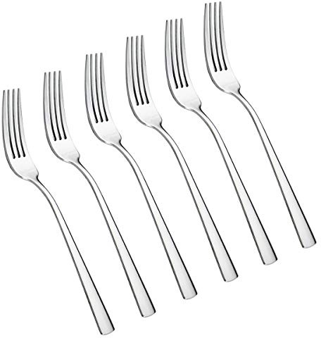 Tafelgabel-Set, 6-teilig, 4 Zinken, Tafelgabeln, Besteck, Edelstahl, spiegelpoliert, 20 cm (6 Stück, silberner quadratischer Griff)