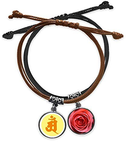 Cultura religione sanscrito am modello bracciale corda mano catena in pelle rosa braccialetto