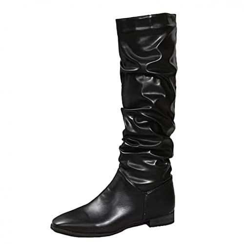 Stivali Alti Donna Lungo Stivale Donna Pelle Piatto Invernali Stivali Equitazione Zip Fibbia al Ginocchio Elegante Stivali da Equitazione (38,Nero)