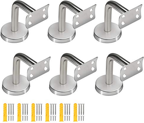 ZOENHOU 6 Pack Stainless Steel Handrail Brackets, Curved Handrail Brackets for Round Rails, Stairway Hardware Railing Holders with Mounting Screws for Guardrails Home Decor Malls