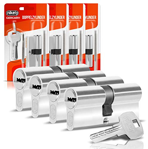 GERCAR Schließzylinder 40/40 Profilzylinder 4er Set Gleichschließend Zylinderschloss Doppelzylinder Türschloss - inkl. 10 Schlüssel - Länge: 80 mm, A:40 B:40-4er Set