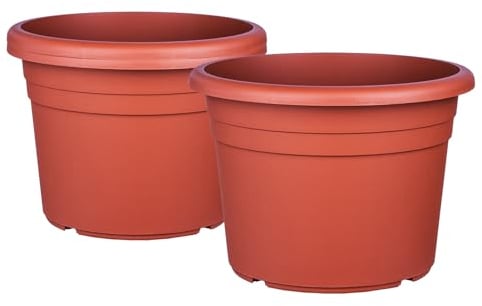 BigDean 3X Blumentopf Ø 35 cm Farbe Terrakotta Kunststoff Pflanztopf Containertopf Übertopf Pflanzkübel rund 35 x 25 cm