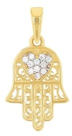 Amor Motivanhänger Damen Anhänger, mit Zirkonia synth., 2,1 cm, Gold, Hamsa Hand, Kommt in Schmuck Geschenk Box, 2028131