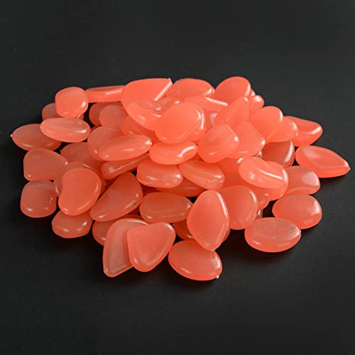 Pierre Lumineuse, 50 Galets phosphorescents pour Aquarium, Cailloux Artificiels Pierres, Artificiels Pierres Décoratives dans la Nuit pour Extérieur Jardin Aquarium Chemins Chambre d'enfant, Orange