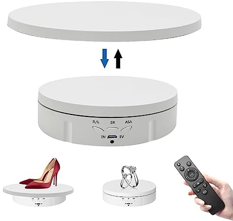 3 in 1 Drehteller Elektrisch, 360 Grad Drehbar Display Ständer, Motorisierter Drehteller mit Fernbedienung Für Fotografie, Produktanzeige,Schmuck, Uhr, 3D-Modelle, Sammlerstücke (Weiß)