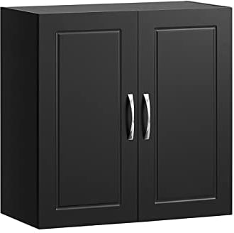 SoBuy Meuble Haut Salle de Bain Suspendu Armoire Murale avec Étagère Réglable et Porte Rangement Mural Compact pour Salle de Bain, WC ou Cuisine Noir L60xP30xH60 cm FRG231-SCH