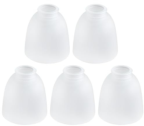 Eietonte 5 Pack White Frosted Glass Shade Replacements, Ceiling Fan Light Covers Glass Globes Lampshades for Chandelier, 4.92High, 4.72Diameter, 1.65 Fitter, Bell Shaped Glass Shades for Vanity