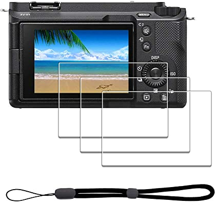 iDaPro Protector de pantalla para Sony Alpha A6700 A7C II 7C II A7CII / 6700 ZV-E1 ZVE1 y cordón de mano [3+1 paquete] vidrio templado fácil instalación