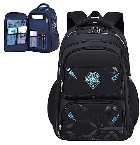 KEBEIXUAN School Backpack for Boys Refrigerator Door Style Opening School Bags Rucksacks for Primary Middle School Teenage Boys Kids, Black