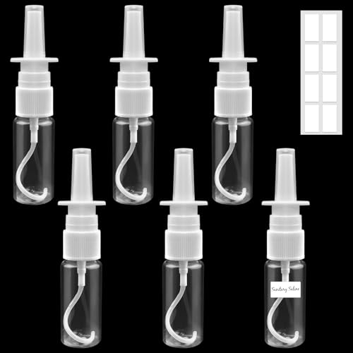 Furuising 6 Piezas Botellas de Aerosol Nasal, 20ml Plástico Botella de Spray Nasal, Vacía Botellas de Pulverizador con 8 Pegatinas para Aceite Esencial Salino