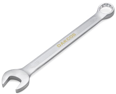 DAKCOS Ring-Maulschlüssel 19mm - Metrischer Maul-Ringschlüssel mit mattierter Chromoberfläche aus CR-V