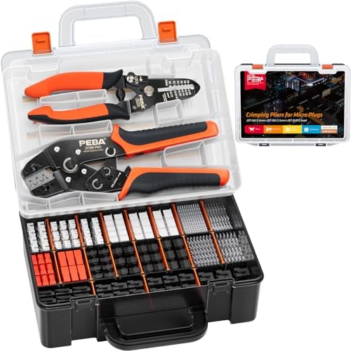 PEBA Set di Pinze Crimpatrici JST, con pinze a crimpatura, 20 stili connettore JST-XH, JST-SM e SYP, Pinza Spellacavi, Pinze Crimpatrici 0,03-0,5mm² per JST(XH/SM/PH/SYP), VH3.96 mm, 2.54mm, Molex