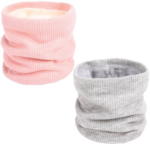 MEMOFYND 2er-Pack Winter-Strickschal-Set (Rosa und Grau), Schneeflocken-Pullover-Schal für Halswärme, Schal aus Wollmischung, Unisex-Winter-Halstuch.