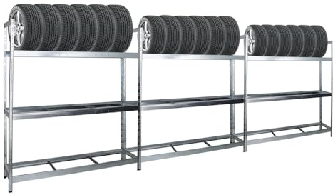 PROREGAL Mega Deal | 3X Reifenregal Tiger XL | HxBxT 200x180x45 cm | 300kg Fachlast | bis zu 63 Reifen | Verzinkt